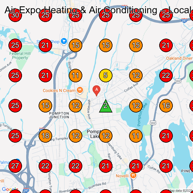 Air Expo Heating & Air Conditioning GeoGrid visibility map for Air Conditioning Contractor in Ho-Ho-Kus